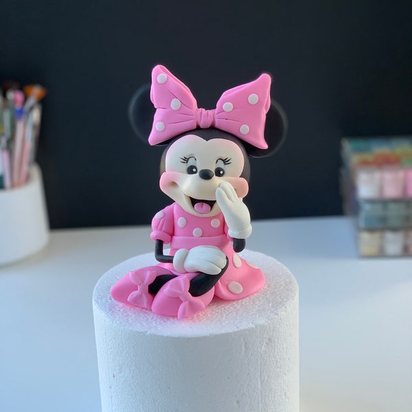 Handmade Minnie Mouse inspired   edible fondant birthday cake topper, edible sugarpaste Minnie Mouse figurine for children birthday cake Uk