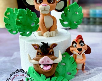 Simba Lion Pumba & Timon inspiré fait à la main comestible fondant gâteau d’anniversaire topper , simba lion décoration comestible pour gâteau