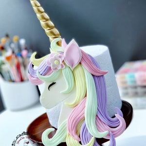 Cute unicorn handmade edible fondant Birthday 2D Cake decoration, unicorn decoration for girl party cake custom made sugarpaste cake topper