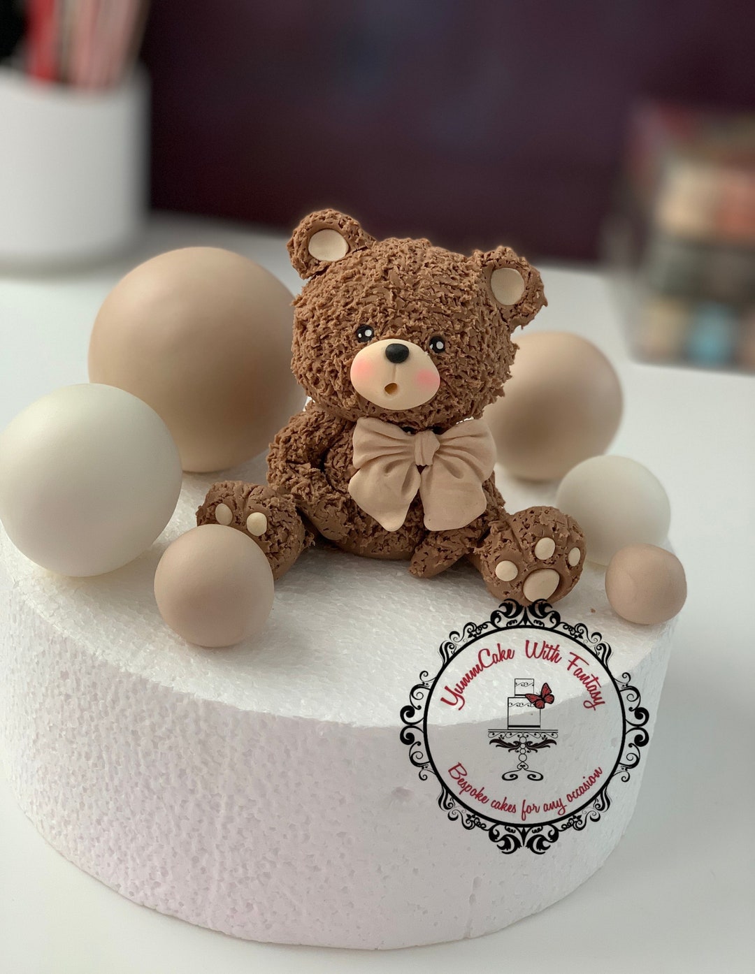 Teddy Bear Handmade Edible Fondant Birthday Cake Topper Cute Brown ...