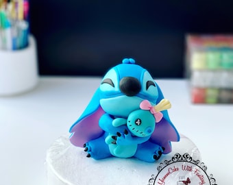 Handmade Stitch inspired edible fondant birthday cake topper , custom made sugarpaste Stitch figure decoration for cake