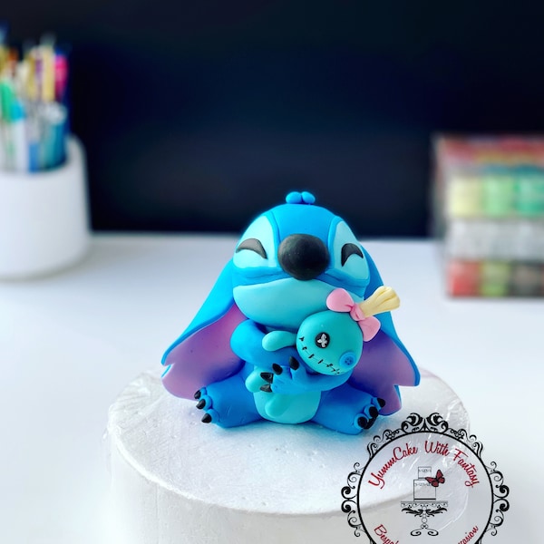 Handmade Stitch inspired edible fondant birthday cake topper , custom made sugarpaste Stitch figure decoration for cake