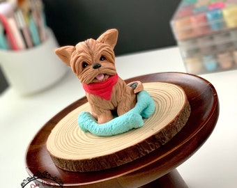Dog Yorkshire Terrier handmade edible fondant Birthday Cake Topper, puppy  decoration for kids cake, sugarpaste cake topper for dogs lover