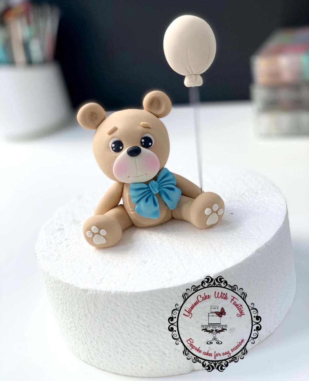 Teddy Bear Handmade Edible Fondant Birthday Cake Topper Cute Brown ...