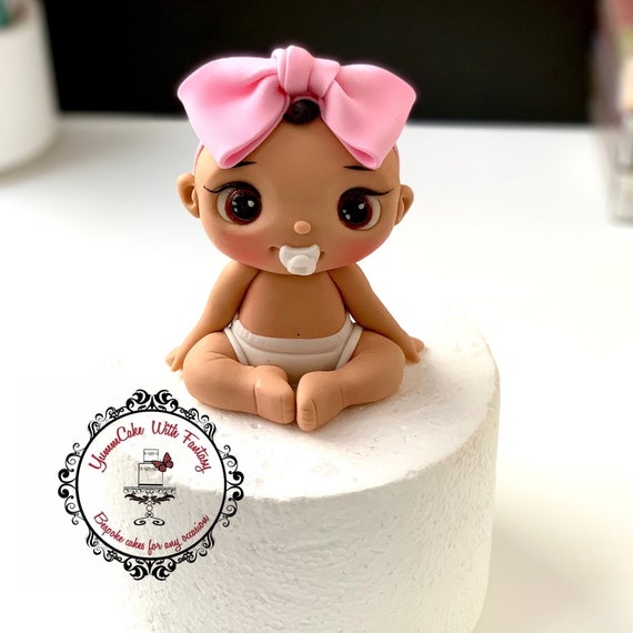 Handmade Fondant Baby Girl Cake Topper: First Birthday, Baby