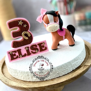 Cute horse ( Approx 11cm tall 9cm wide) name plaque & number handmade edible fondant Birthday Cake decoration for cake , edible cake Topper