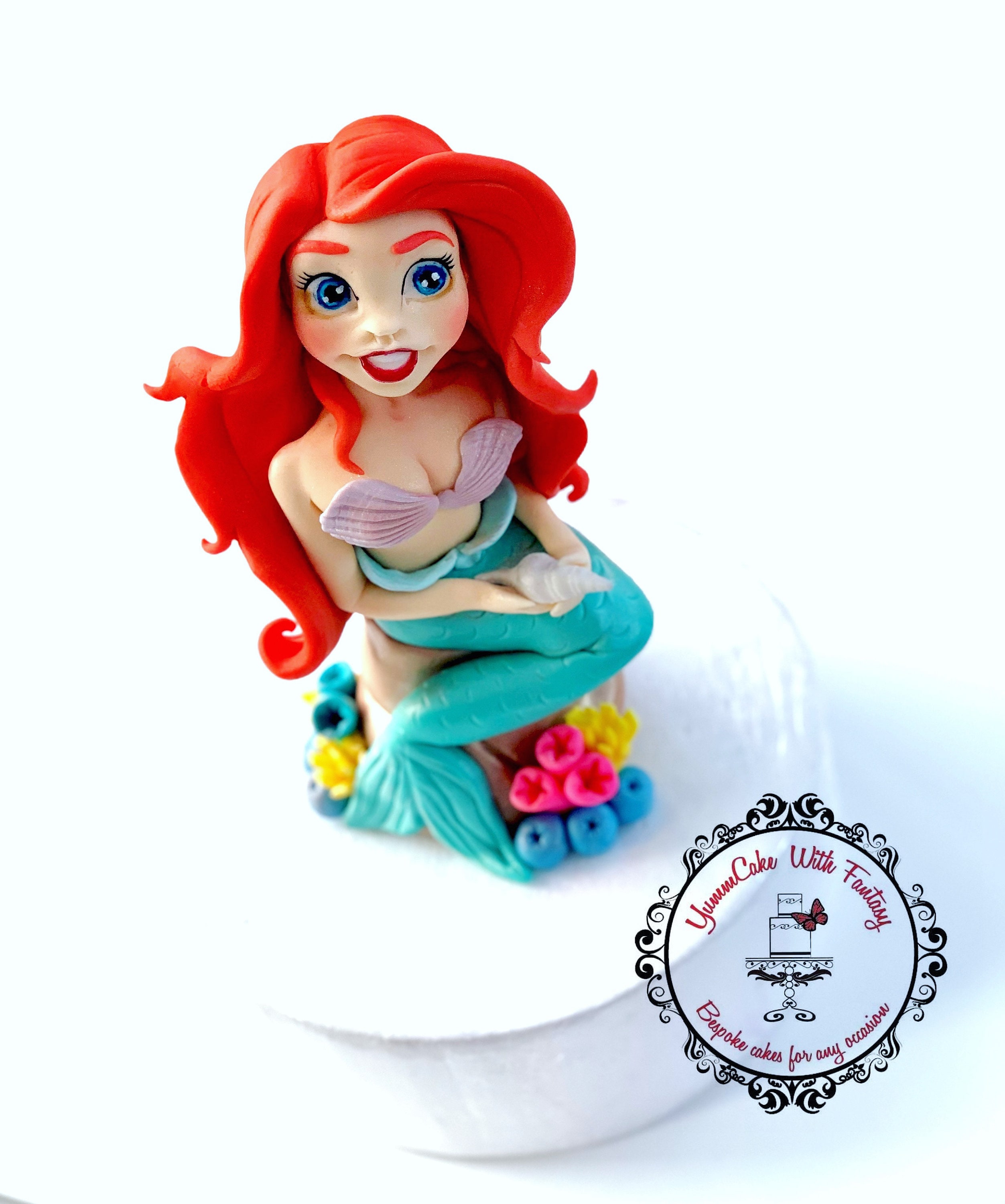Handmade Compatible With Little Mermaid Ariel Princess Edible Fondant Birthday Cake Topper Mermaid Ariel edible figure for kids party cake