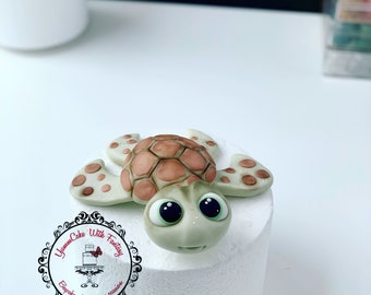 Cute Turtle Sea from Moana movie Handmade edible fondant birthday cake topper, turtle sugar figure for kids birthday cake Uk