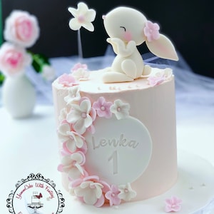 Süßer Hase und 10 Blumen essbarer Fondant Tortenstecker zur Taufe oder Taufe