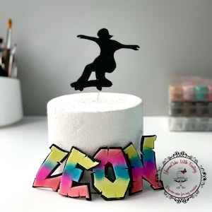 Gepersonaliseerde skateboard eetbare cake topper, skateboarden skater partij handgemaakte eetbare fondant verjaardagstaart topper voor kindertaart