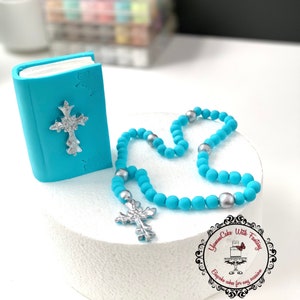 First Holy Communion Bible And rosary with cross Handmade Edible Fondant Cake Topper ,First Holy Communion edible decoration for cake Uk