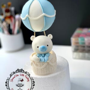 Cute Teddy Bear in the air balloon handmade edible fondant birthday cake topper, teddy bear edible figurine for kids birthday party Uk