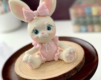 Cute bunny ( Approx 14cm tall) handmade edible fondant Birthday Cake Topper, bunny figure for first birthday christening baby shower cake