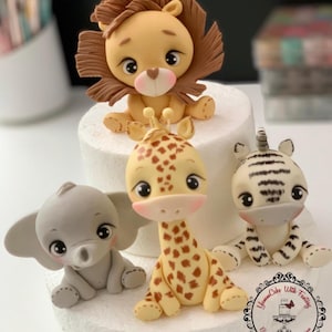 Jungle safari animals Elephant giraffe zebra lion handmade edible fondant  birthday cake topper decoration animals figurines for kids cake U