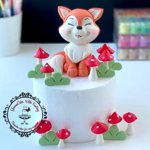 Fox forest woodland handmade edible fondant Birthday Cake Topper cute baby fox forest animal made with fondant for birthday kids party cake