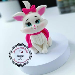 Handmade Marie Cat inspired Kitten  Edible Fondant figurine for Birthday Cake , edible cat cake topper for kids birthday cake