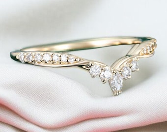 Curved Moissanite Diamond Ring: Sterling Silver Engagement Band
