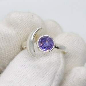 Vintage Amethyst Ring, minimalistischen Mond Ring, Versprechen Versprechen Ring, Halbmond Ring, Versprechen Ring, Ehering, Geschenke für Frau