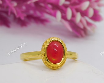Anillo vintage de ópalo naranja, anillo de bodas de oro de 18 quilates con ópalo de fuego mexicano, anillo de aniversario de ópalo, anillo nupcial de ópalo, anillo de viaje, anillos para mujer
