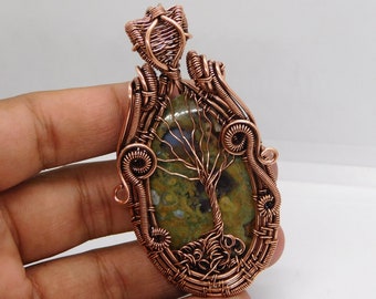 Rainforest Rhyolite Tree of Life Gemstone Pendant Copper Wire Wrapped Pendant Pendant Copper Pendant Necklace Jewelry Christmas Gift for Her