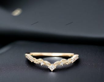 Vintage Curved moissanite Diamond Band, Engagement Band, Promise Proposal Ring, Stacking band Eternity Band Bridesmaid Gift Rings Under 30