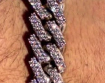 Valentine Gift For Him / White Gold Plated men's Cuban Bracelet / 14mm x 8" Cuban Diamond Bracelet / Rappers Jewelry / Miami Cuban Bracelet
