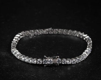 4mm Men's Tennis Bracelet/ Men's Tennis Chain Bracelet/ Iced Out Diamond VVS Tennis Chain Bracelet/ Round Cut 925 Sterling Silver Bracelet/