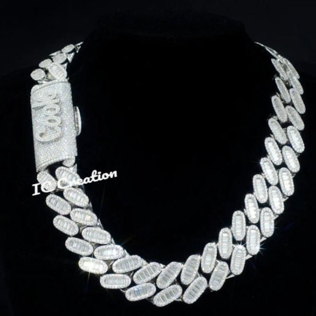 Iced Out Cuban Link Chain Necklace/moissanite Prong Miami Cuban Link