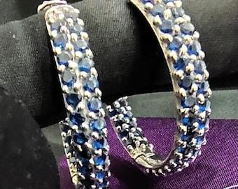 Women's Hoop Earring / Blue Shipper Charm Earring /14k White Gold Plated Silver /  Women's Fancy Circle Earring / Women's Party Wear Earring