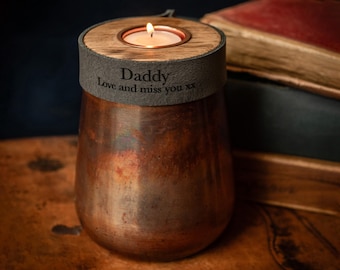 Human Urn for Cremation Ashes in Distressed Copper, Small Size with Smoke Grey Leather, Option to Personalised, Free Duty Paid Shipping