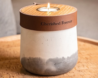 Human Urn for Cremation Ashes, Small Size, White & Grey Two Tone Finish with Cognac Leather, Handmade, Personalised, Free Duty Paid Shipping