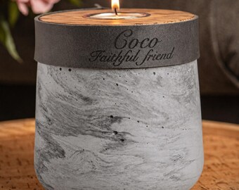 Handmade Grey Marble Concrete Pet Urn: Small Size, Grey Leather, Personalized Memorial Keepsake