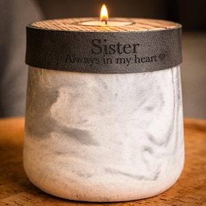 Human Urn for Cremation Ashes, Small Size Urn, Modern Candle Urn, White & Grey Marble Finish with Smoke Grey Leather, Handmade, Personalised