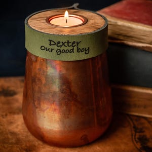 Pet Urn for Cremation Ashes in Distressed Copper, Small Size, British Racing Green Leather, Option to Personalise, Free Duty Paid Shipping