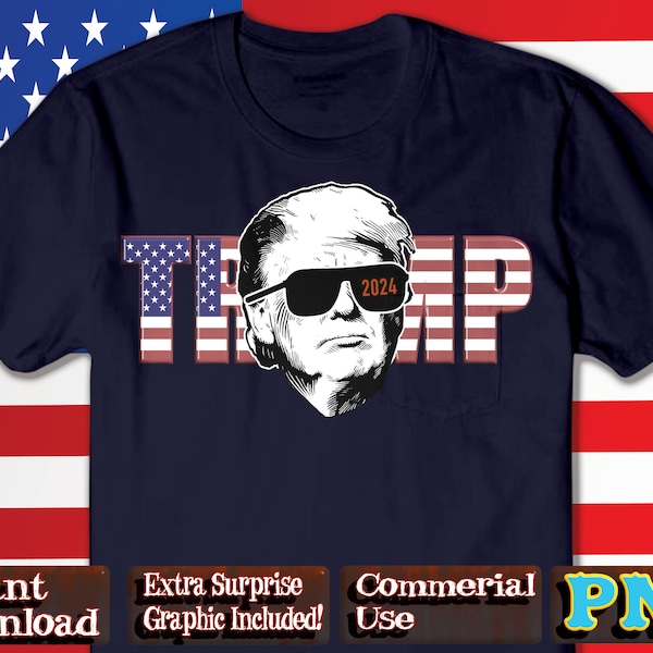 Trump US Flag T-Shirt Grafik, I'll Be Back Trump Design für Shirt für Männer & Frauen, Geschenk für Trump Liebhaber, Trump Sublimation, Trump Decal