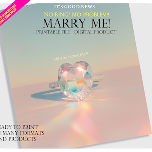Marry Me Proposal Printable, Heart Ring Digital Art, Valentine&#39;s Day Engagement File, Romantic Wall Art for Proposal