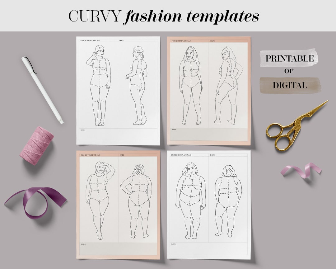 Curvy Printable Fashion Template Bundle Set of 4, Realistic Plus Size  Figure Croquis, Printable Fashion Illustration Mockup, Sewing Planner