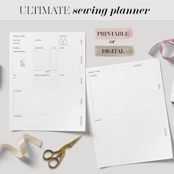 Ultimate Printable Or Digital One Garment Sewing Planner, Digital Download Sewing Diary, Sewing Progress Tracker, Sewing Project Planer