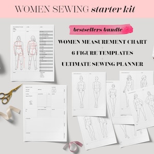 Bestseller naaiplannerbundel, ultieme afdrukbare of digitale naaiplanner voor één kledingstuk, meetgrafiek vrouwen, modemodelsjablonen