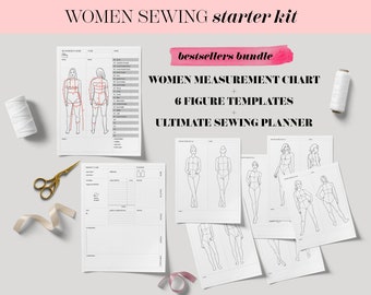 Bestseller Sewing Planner Bundle, Ultimate Printable Or Digital One Garment Sewing Planner, Women Measurement Chart,Fashion Mockup Templates