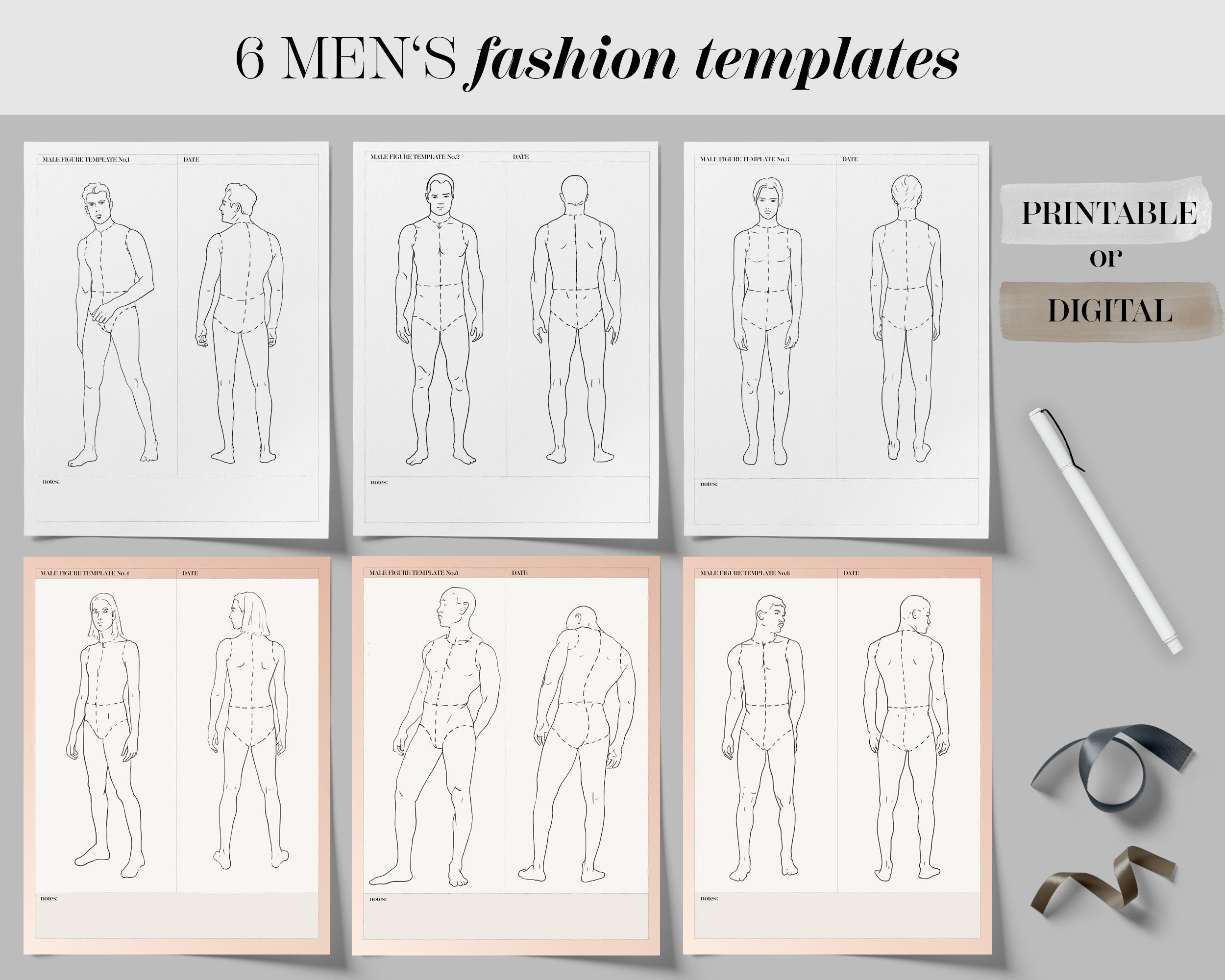 Fashion Sketchbook with Figure Templates: 15 Male Poses Figure Template |  Fashion Design Sketches Croquis and Large Illustration for Easy Drawing:  Fasha Design: Amazon.com: Books