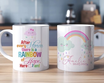 Personalisierte Tasse Regenbogenbaby Baby Geburt After Every Storm there is a rainbow of hope - Keramiktasse personalisierbar