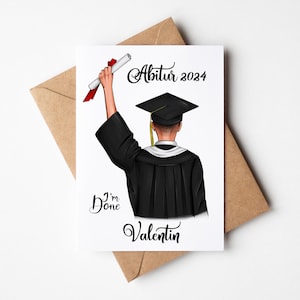 Karte Klappkarte personalisiert Abschluss Bachelor Master Abitur Abi 2024 Junge Mann personalisierbar mit Namen Vornamen Glückwunschkarte