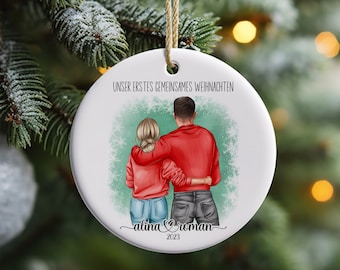 Personalisiertes Weihnachtsbaum Ornament Unser erstes gemeinsames Weihnachten Mann Frau Paar Pärchen aus Keramik Baumschmuck Baumanhänger