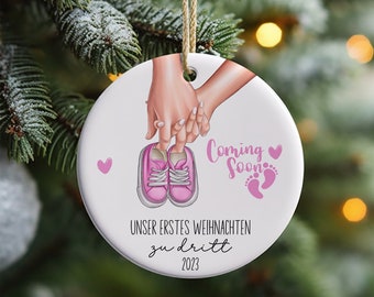 Personalized Christmas Tree Ornament Our First Christmas for Three Pregnancy Pregnant Ceramic Tree Decoration Tree Pendant