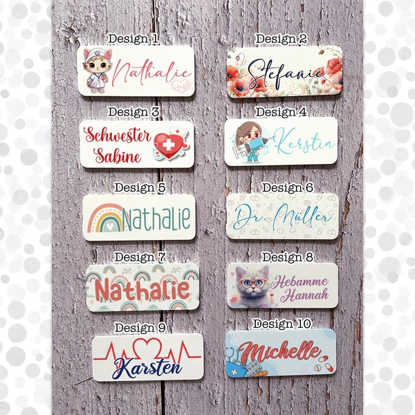 Name Badge Personalized Nurse MFA Midwife Doctor Nursing Made of White Plastic with Magnet or Pin
