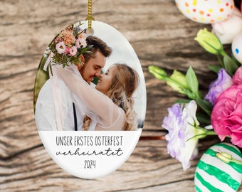 Personalisiertes Ornament Unser erstes Osterfest verheiratet Dein Design Foto Wunschtext Hochzeit Keramik Blumenstrauß Strauß Anhänger