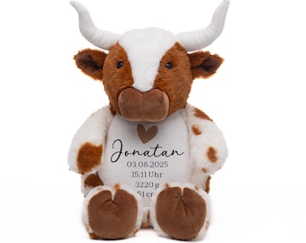 42 cm Texas Longhorn Rind Kuh Personalisiertes Kuscheltier Baby Geschenk Geburt Taufe Geburtstag Plüschtier Weihnachten Namen