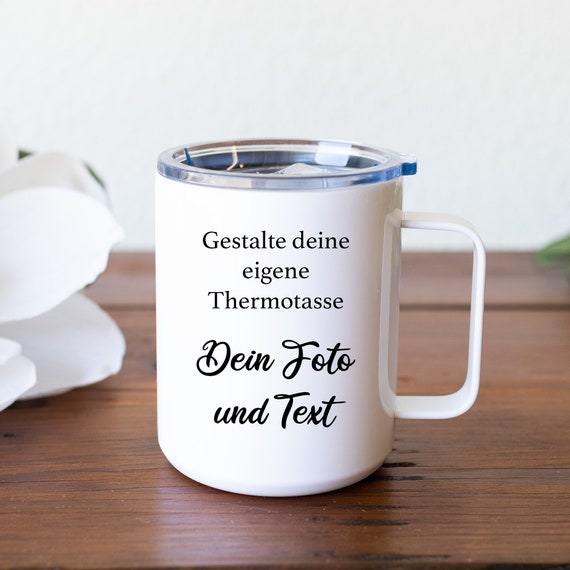 Personalisierte Thermotasse Dein Design Foto Dein Wunschtext Gestalte deine eigene Tasse Edelstahl Kaffeebecher 350 ml personalisierbar