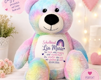 42 cm Pastell Einschulung Bär Regenbogen Personalisiertes Kuscheltier Plüschtier Namen